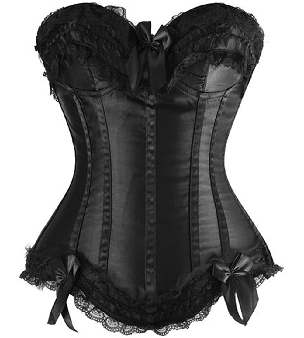 Bustiers & Corsets Womens Sexy Lace Overbust Corset Black Bow Bustier Bodyshaper Top - Black - C218GAW386K $15.26