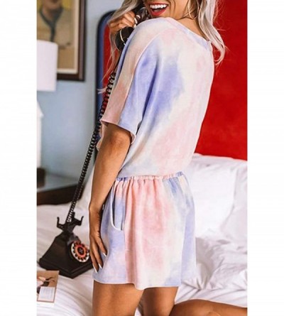 Sets Womens Tie Dye Printed Tee and Shorts Pajamas Set Short Sleeve Sleepwear Pjs Sets Loungewear - A-multicolor - CL197NM753...