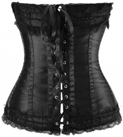 Bustiers & Corsets Womens Sexy Lace Overbust Corset Black Bow Bustier Bodyshaper Top - Black - C218GAW386K $15.26