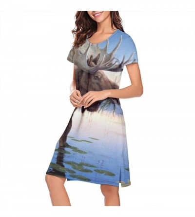 Sets Womens Nightgown Fog Pine Trees Forest Short Sleeve Sleep Dress - Free Moose - CR18ZX57YCD $32.88
