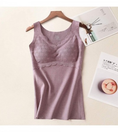 Thermal Underwear Fashion Women Solid V Neck Seamless Padded Elastic Thermal Lace Tank Top Underwear Seamless Elastic Vest - ...