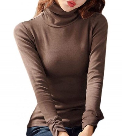 Thermal Underwear Womens Winter Warm Thick Thermal Fleece Lined Turtleneck Top Shirt - Coffee - CI192WQCGHR $80.03
