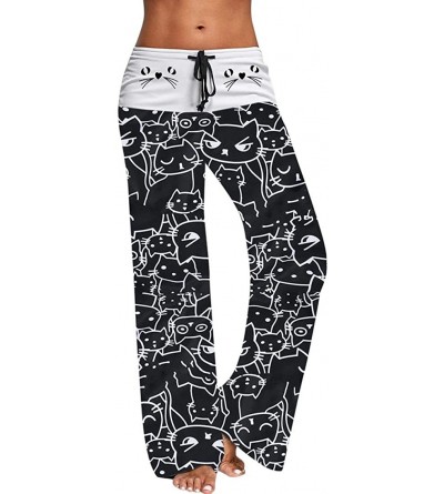 Bottoms Womens High Waist Leggings Yoga Pants Pajama Pants Palazzo Lounge Pants - Cat-black - C2199UI00YK $14.91