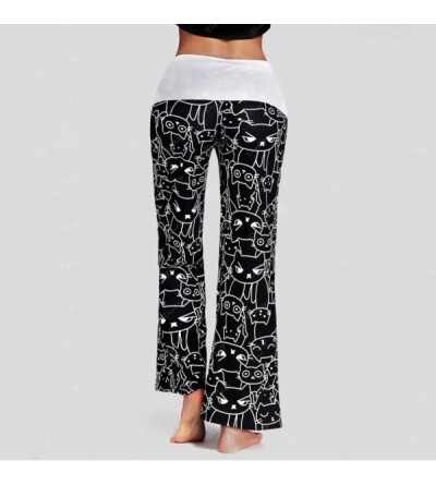 Bottoms Womens High Waist Leggings Yoga Pants Pajama Pants Palazzo Lounge Pants - Cat-black - C2199UI00YK $14.91