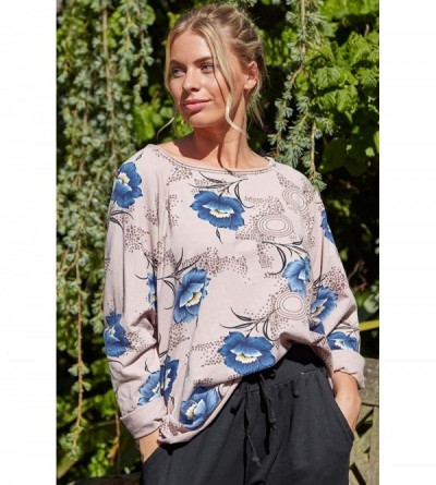 Tops Women Floral Print Long Sleeve Lounge T-Shirt - Light-pink - C719DG2H332 $24.35