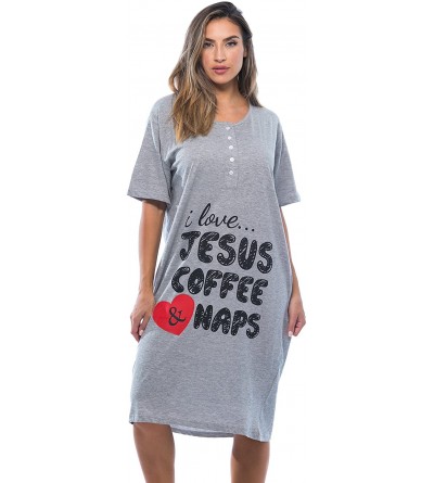 Nightgowns & Sleepshirts Short Sleeve Nightgown Sleep Dress for Women Sleepwear - Grey - Jesus Coffee Naps - C918453U8NK $31.26