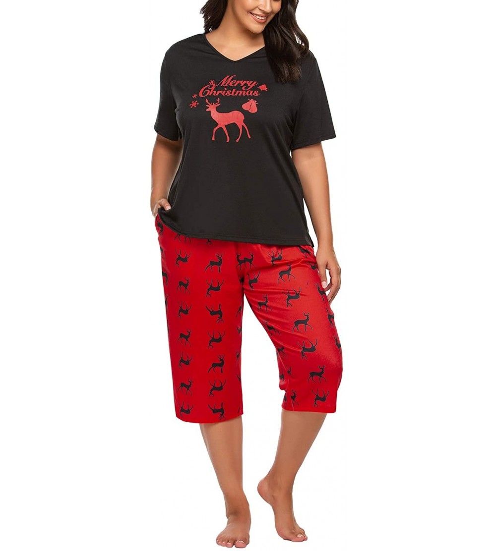 Sets Women's Plus Size Pajama Sets Capri Pajama Set Christmas Pj Sets Short Sleeves Sleepwear(16W-24W) - Black - CT18XTAGM2T ...