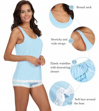 Sets Womens Bamboo Viscose Pajamas Soft Pajama Set Lace Trim Sleepwear Slips Tank Top with Shorts Pjs S 4X A pale Blue - CY18...