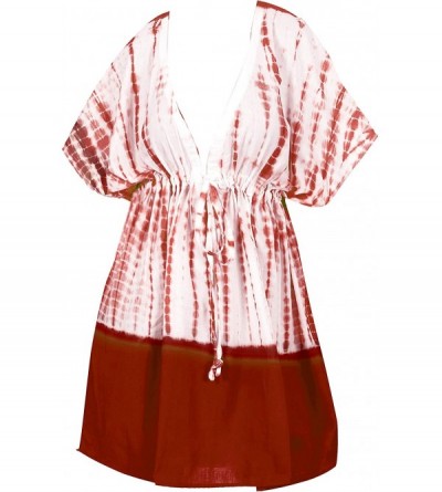 Nightgowns & Sleepshirts Women's Mini Kaftan Swimwear Beach Cover Up for Swimsuit Hand Tie Dye - Spooky Red_y462 - CM18NCE59I...