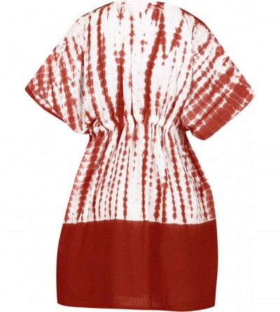 Nightgowns & Sleepshirts Women's Mini Kaftan Swimwear Beach Cover Up for Swimsuit Hand Tie Dye - Spooky Red_y462 - CM18NCE59I...