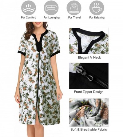 Nightgowns & Sleepshirts Pajamas for Women Zip Front Robes Printed Housecoats Summer House Dress Soft Nightgowns Loungewear P...
