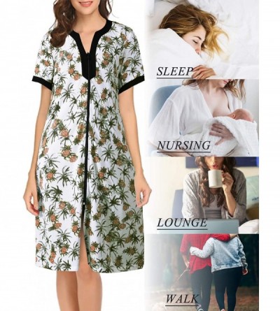 Nightgowns & Sleepshirts Pajamas for Women Zip Front Robes Printed Housecoats Summer House Dress Soft Nightgowns Loungewear P...