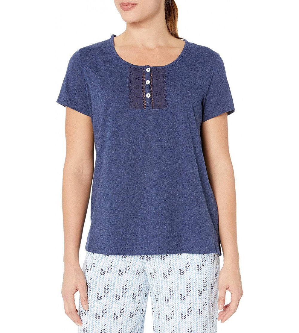 Tops Women's Pajama Lounge Top Short Sleeve T-Shirt Pj - Heather Marine - CD18E47GY7X $18.55