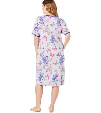 Nightgowns & Sleepshirts Women's Plus Size Short T-Shirt Lounger Nightgown - Rich Violet Blooming (0378) - CE1906YGGHX $24.83