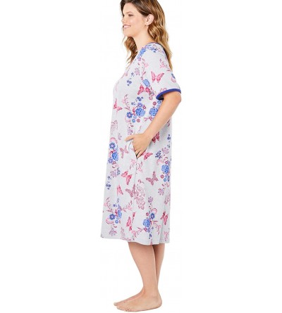 Nightgowns & Sleepshirts Women's Plus Size Short T-Shirt Lounger Nightgown - Rich Violet Blooming (0378) - CE1906YGGHX $24.83