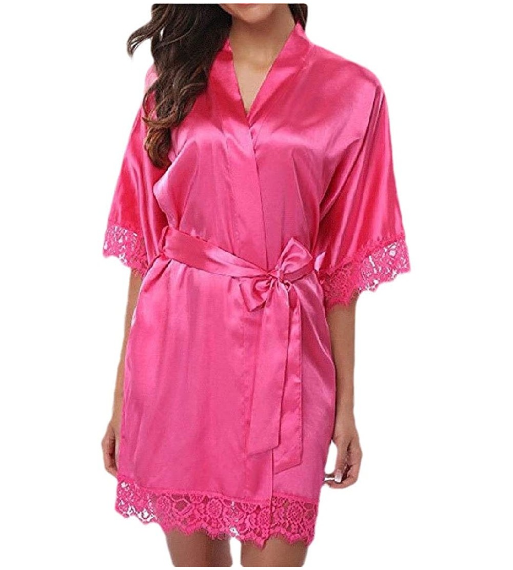 Robes Women Fashion Decor Softness Lace Kimono Sleepwear Robe Short Bathrobe Nightgown - 5 - CR19D44YO6D $26.28