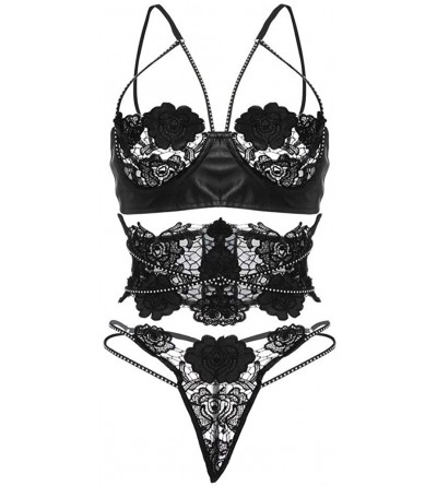 Accessories Womens Lace Bra Quarter Cup Underwired Sexy Three Set Lingerie Underwear - Black - CO18NZD5OEG $34.10