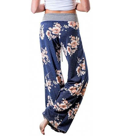 Bottoms Womens Comfy Casual Pajama Pants Floral Print Drawstring Palazzo Lounge Pants Stretch Wide Leg Pj Bottoms Pants Blue ...