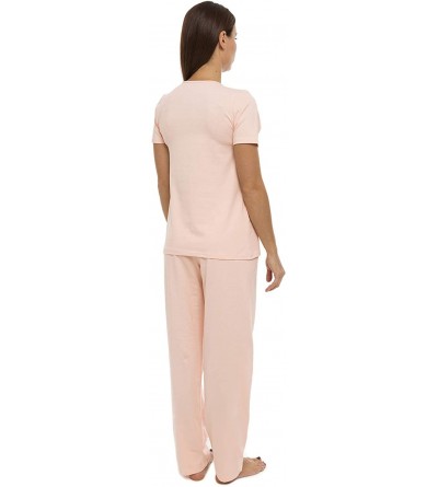 Sets Women's Pajama Set PJ Cotton Lounge Sleep Wear - Pale Pink - CF18XXZKXTN $42.93