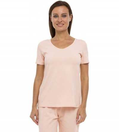 Sets Women's Pajama Set PJ Cotton Lounge Sleep Wear - Pale Pink - CF18XXZKXTN $42.93