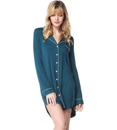 Robes Womens Sexy Cotton Cardigan Pajamas Long Sleeve Warm Sleepwear Loungewear - Green - CG18L4ZCI97 $29.49
