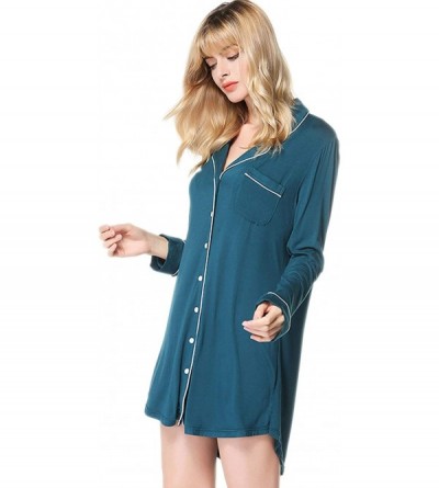 Robes Womens Sexy Cotton Cardigan Pajamas Long Sleeve Warm Sleepwear Loungewear - Green - CG18L4ZCI97 $29.49