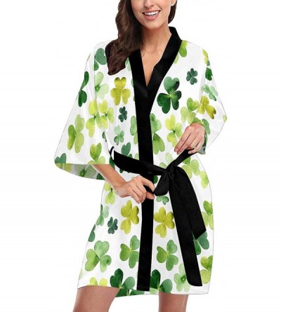 Robes Custom Watercolor Clover Women Kimono Robes Beach Cover Up for Parties Wedding (XS-2XL) - Multi 1 - CZ194A3756R $39.12