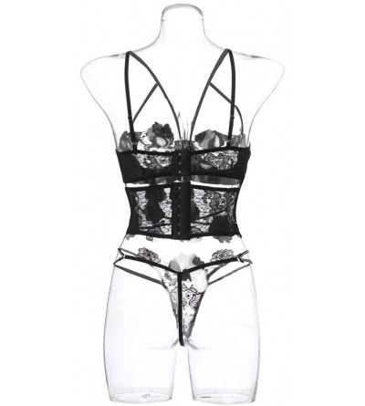 Accessories Womens Lace Bra Quarter Cup Underwired Sexy Three Set Lingerie Underwear - Black - CO18NZD5OEG $12.65