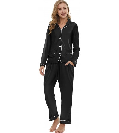 Sets Christmas Pajamas Set Womens Long Sleeve Button Down Sleepwear Fleece Nightwear (Black- S) - CK18ZUTSIWM $27.62