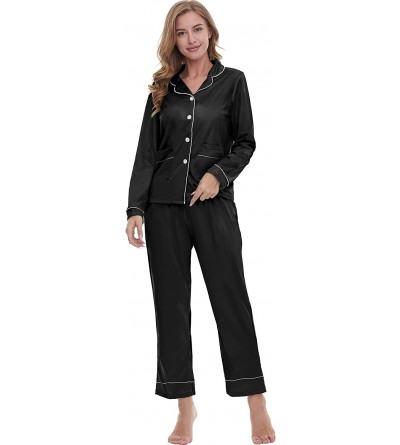 Sets Christmas Pajamas Set Womens Long Sleeve Button Down Sleepwear Fleece Nightwear (Black- S) - CK18ZUTSIWM $27.62
