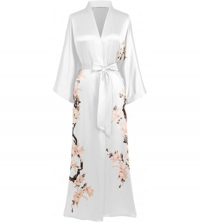 Robes Kimono Robe Cover up Long Floral Bridesmaid Wedding Bachelorette Robe - Porcelain White - C419D35C4AU $37.75
