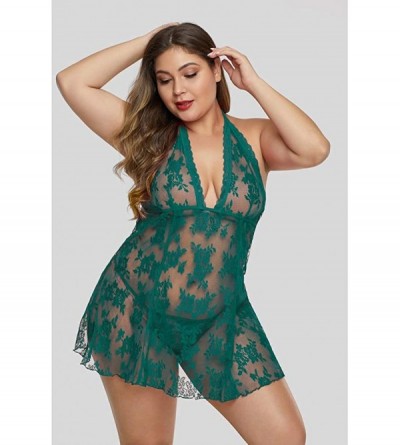 Robes Women's Plus Size Lace See Through Lingerie Babydoll Chemise Nightie - Green 31266 - CQ1976Y3MQ6 $26.13