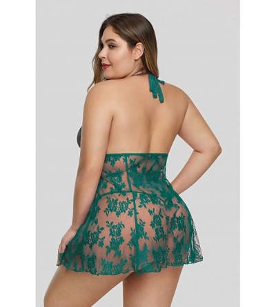Robes Women's Plus Size Lace See Through Lingerie Babydoll Chemise Nightie - Green 31266 - CQ1976Y3MQ6 $26.13