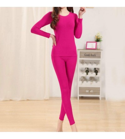 Thermal Underwear Thermal Sets Women Long Sleeve Soft Cotton Tops Leggings Pants - Rosy - C918ZC4NI7O $22.85