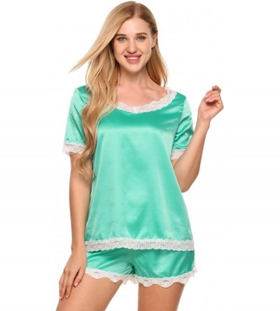 Sets Womens Sexy Nightgowns Satin Sleeveless Sleepwear V-Neck Lace Babydoll Sleep Dress - Green - CT18A04M3CH $33.27