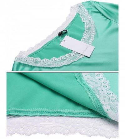 Sets Womens Sexy Nightgowns Satin Sleeveless Sleepwear V-Neck Lace Babydoll Sleep Dress - Green - CT18A04M3CH $14.32