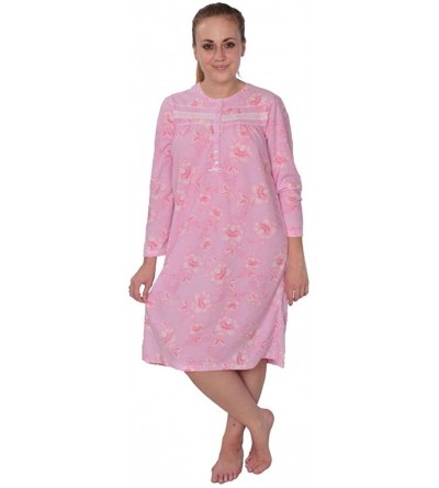 Nightgowns & Sleepshirts Women's Warm Soft Fleece Floral Print Long Sleeve Nightgown - 4026_pink - CR128RSPWD3 $16.67