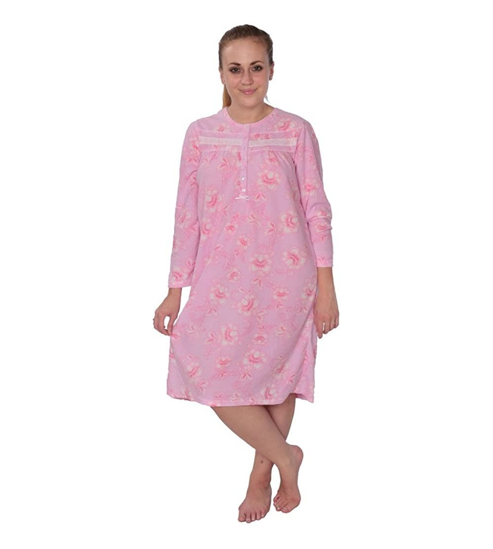 Nightgowns & Sleepshirts Women's Warm Soft Fleece Floral Print Long Sleeve Nightgown - 4026_pink - CR128RSPWD3 $16.67