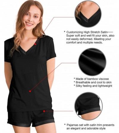 Sets Womens Bamboo Pajamas V Neck Pajama Set Short Sleeves Pjs Plus Size Stretchy Top with Shorts Sleepwear S 4X A black - CD...