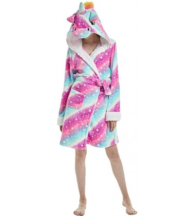 Robes Cute Unicorn Bathrobe Warm Flannel Robe Soft Women Cartoon Pajamas - Galaxy Unicorn - CX18HAENSD9 $57.36
