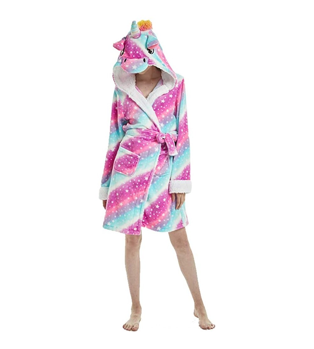 Robes Cute Unicorn Bathrobe Warm Flannel Robe Soft Women Cartoon Pajamas - Galaxy Unicorn - CX18HAENSD9 $29.42