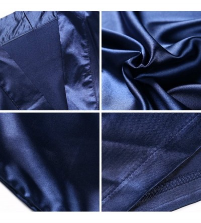 Robes Women Kimono Robe Short Satin Pure Color Sleepwear with Oblique V-Neck - Dark Blue - CI18DCA32Y3 $13.53