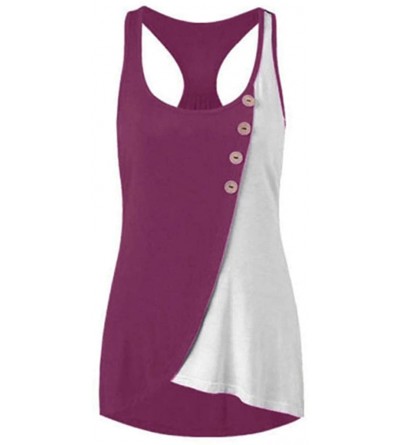 Tops Women's Summer Feather Print Long Vest Fashion Women's Shirt T-Shirt Vest for Women - I-hot Pink - CJ194T98IH8 $12.23