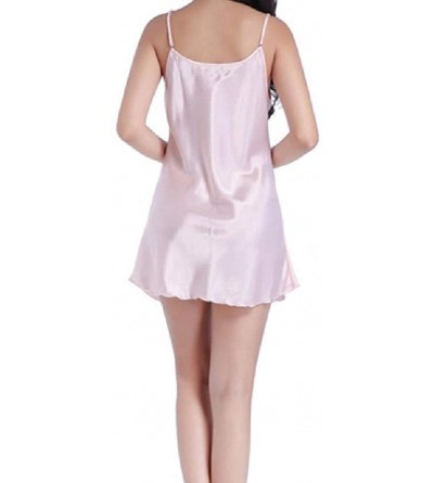 Nightgowns & Sleepshirts Women Sling Sexy Charmeuse Short Pure Color Nightwear Sleepwear - Pink - C2199SNMY8L $17.29