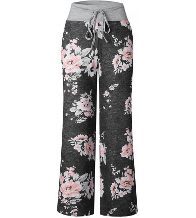 Bottoms Women's Casual Floral Print Comfy Drawstring Pajama Pants Wide Leg Lounge Pants - Black 2 - C518SINSTZO $34.54