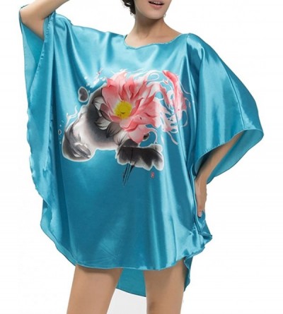 Tops Women's Round Neck Short Sleeve Loose Batwing Sleepwear Dress - Lake Blue - C7123GIIGBT $28.73