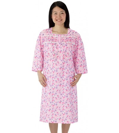 Nightgowns & Sleepshirts Womens Cotton Hospital Nightgown Three-Quarter Sleeves Open - Pink Tulip - CA19C69HLMR $34.93