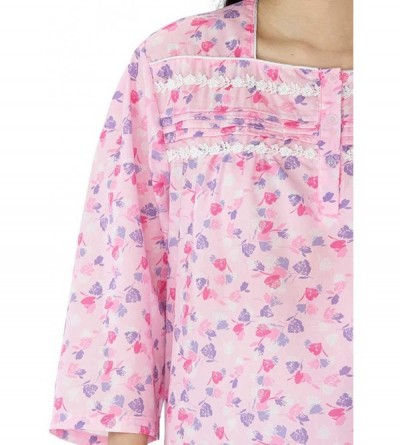 Nightgowns & Sleepshirts Womens Cotton Hospital Nightgown Three-Quarter Sleeves Open - Pink Tulip - CA19C69HLMR $34.93