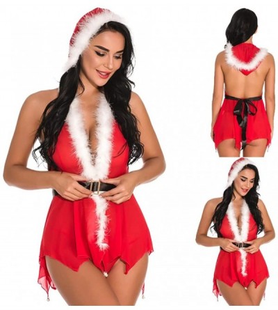 Sets Christmas Sexy Lingerie for Women Underwear Braces Red Uniform Temptation Babydoll Nightdress Valentine's Day Red5 - CZ1...