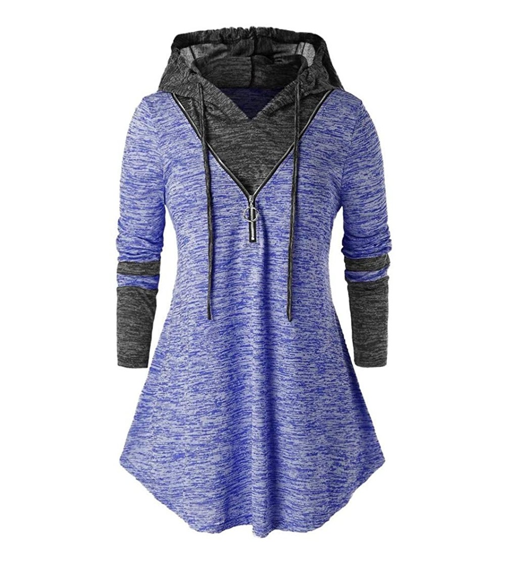 Tops Women's Thin Tunic Hoodies dyeing Long Sleeve Zip Up Sweatshirts Casual Pullover Blouse Tops Plus Size - Blue - C11932LL...